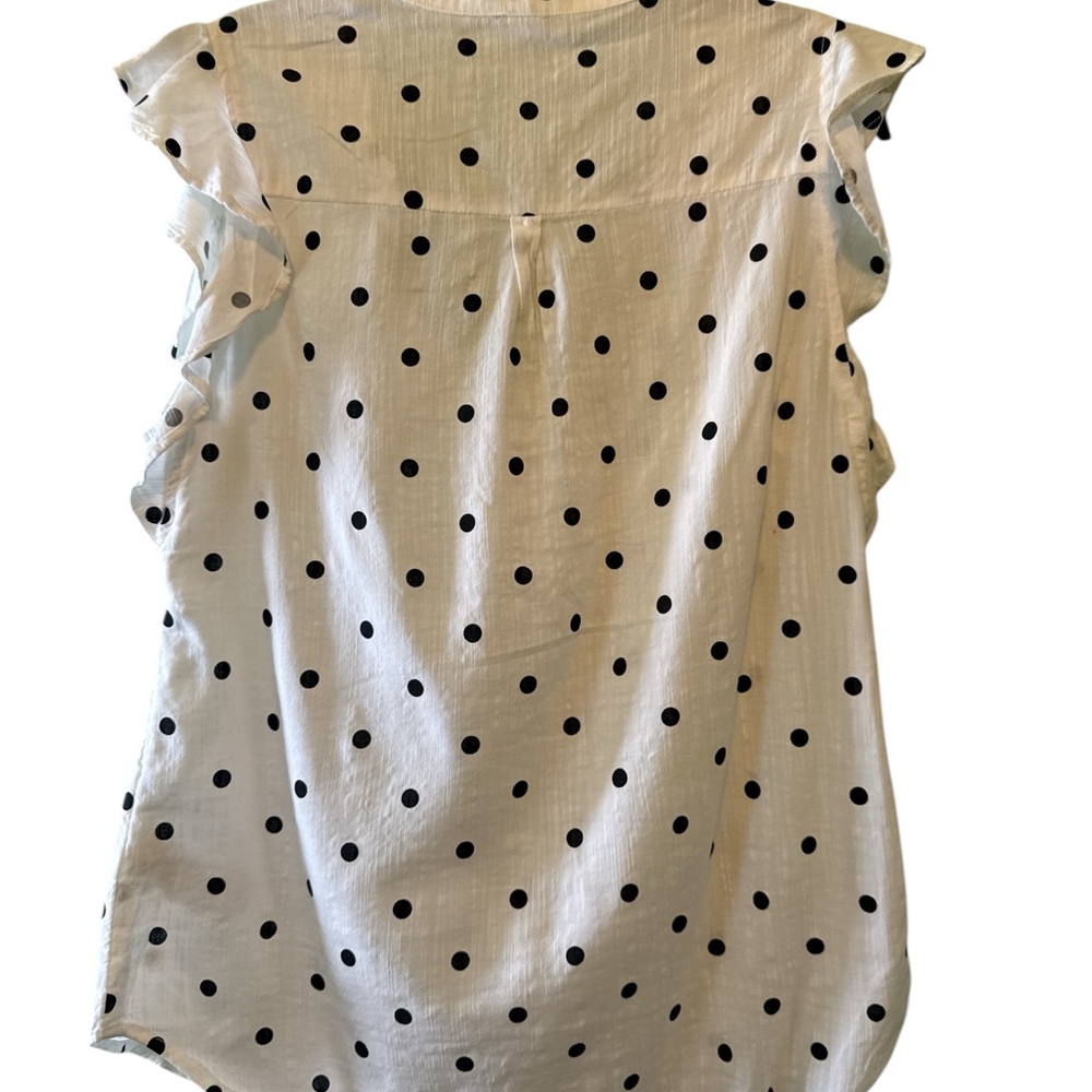 Old Navy Top Womens  White Black Polka Dot Ruffle Flutter Sleeves Cotton Blend - Picture 2 of 3